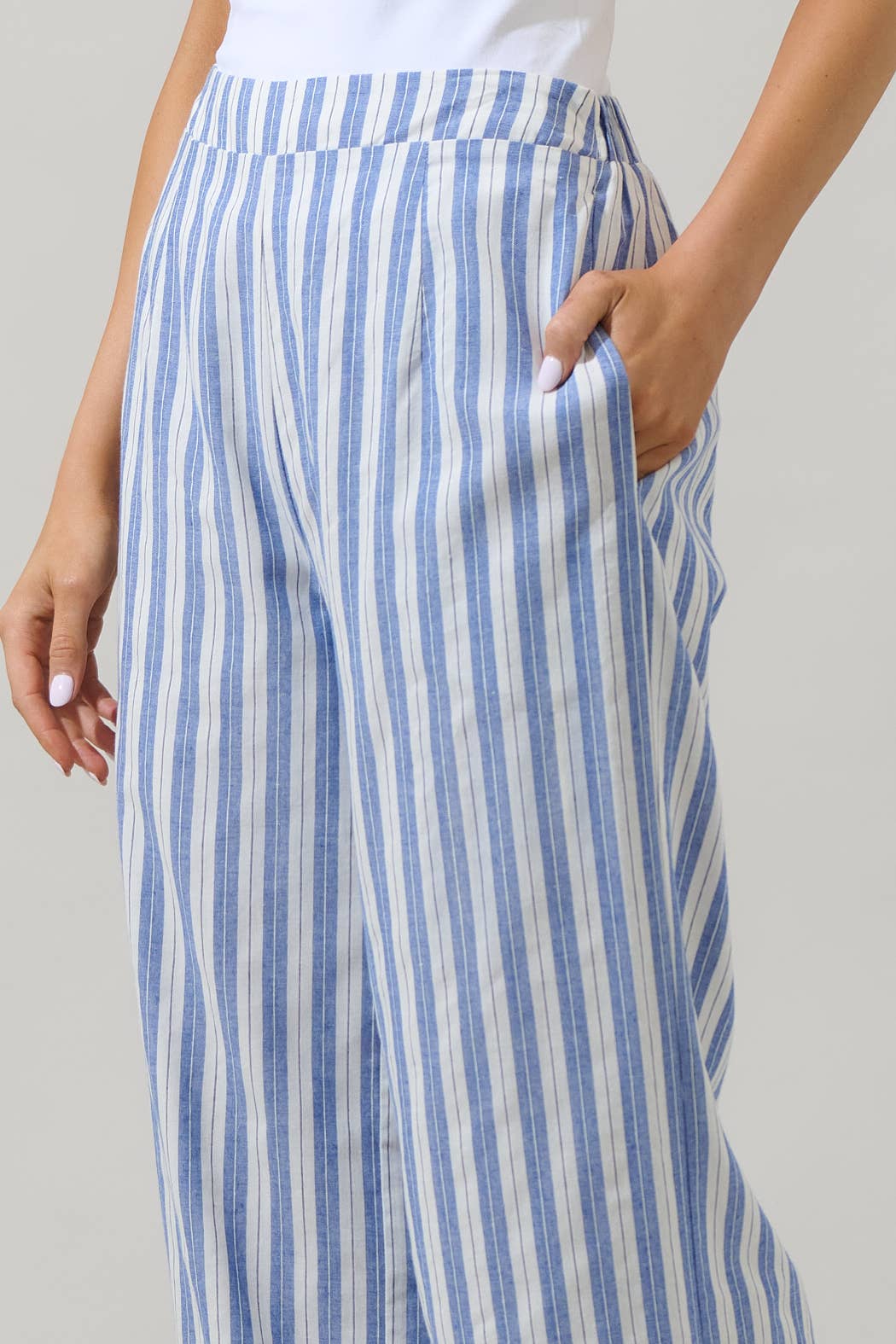 BLUE-WHITE JONCY STRIPED WIDE LEG PANTS