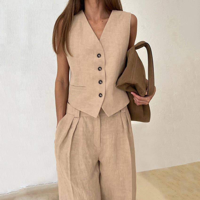 KHAKI LINEN VEST