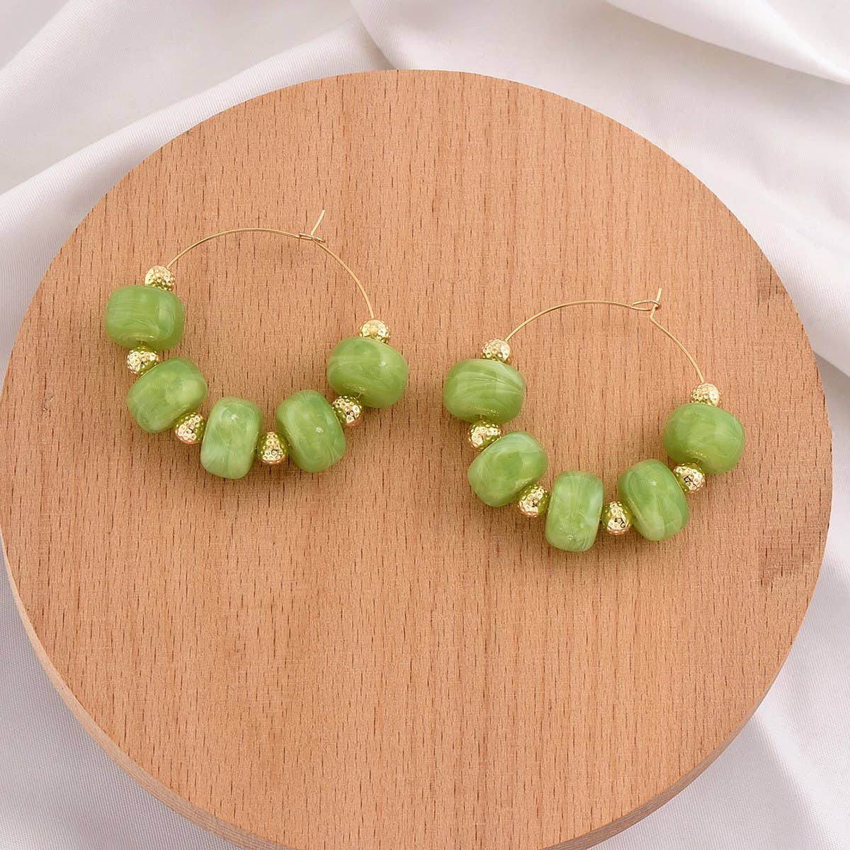 Boho Resin Beaded Hoop Earrings | GREEN