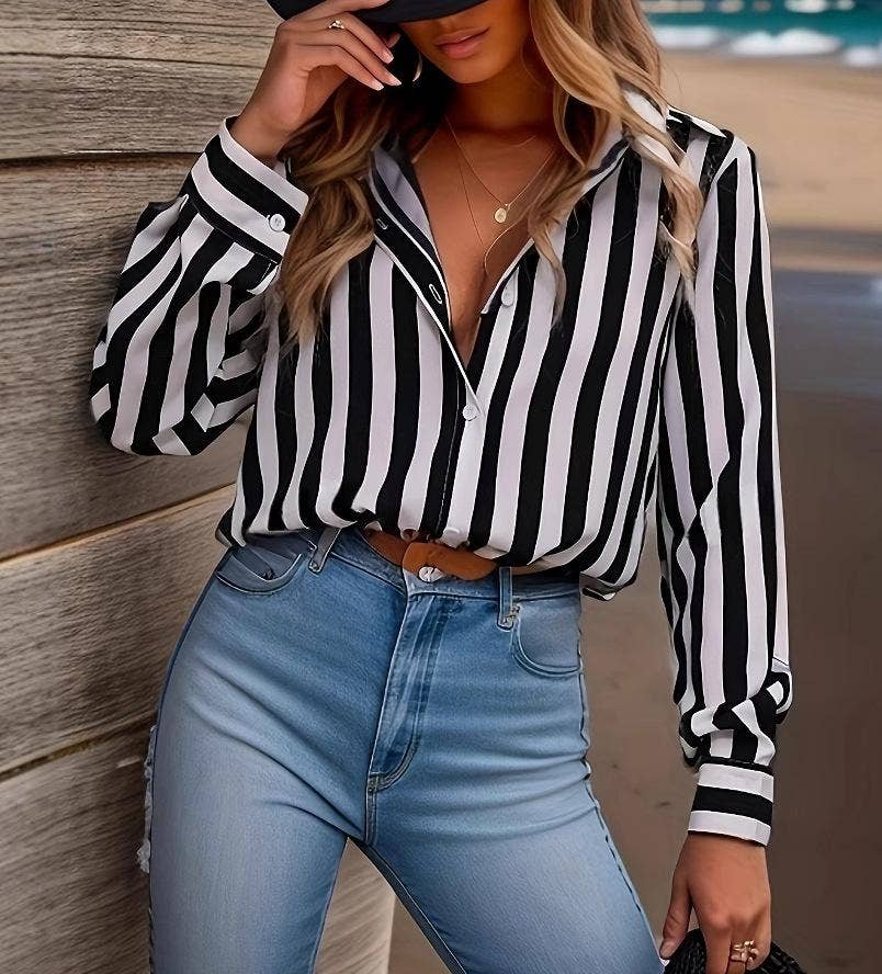 Loose striped printed shirt
