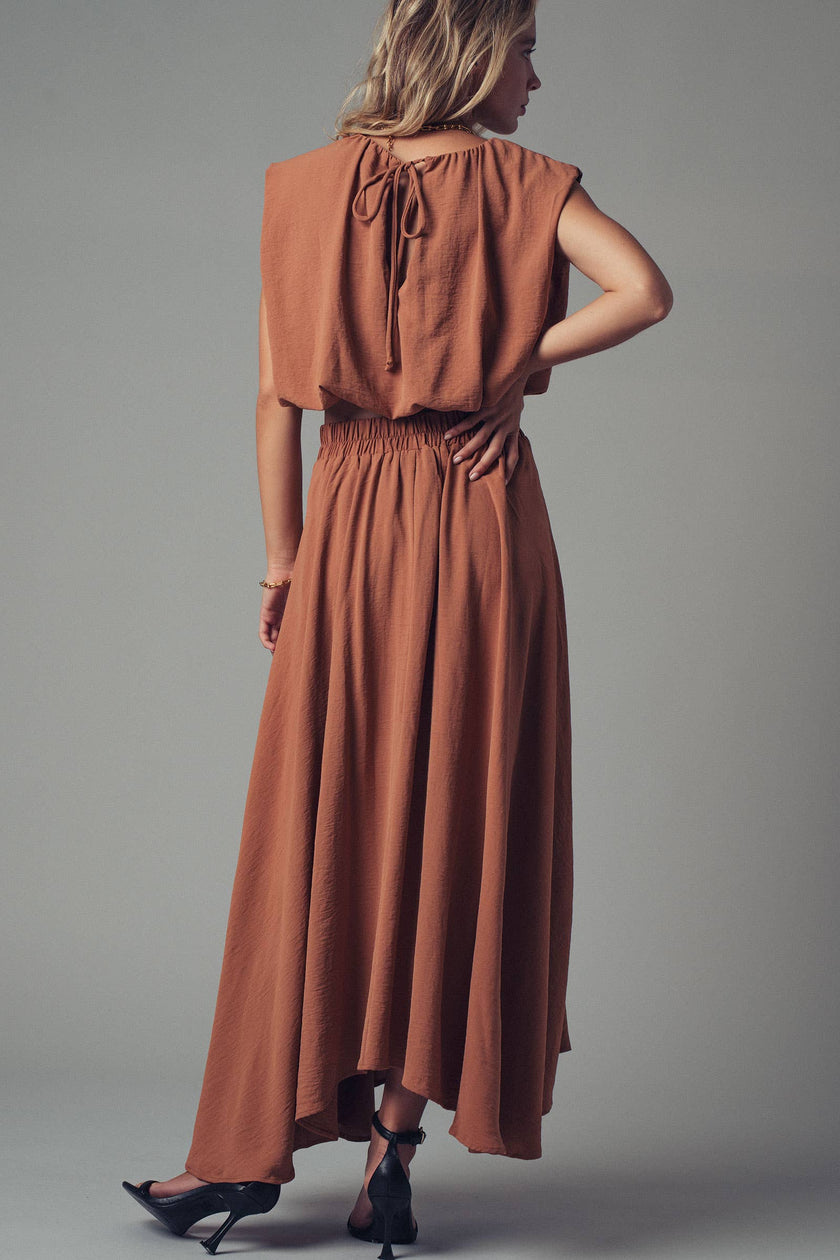 Back Tie Sleeveless Relaxed Top: CAMEL