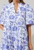 Maeve Floral Dixie Split Neck Shift Dress: WHT-COBALTS