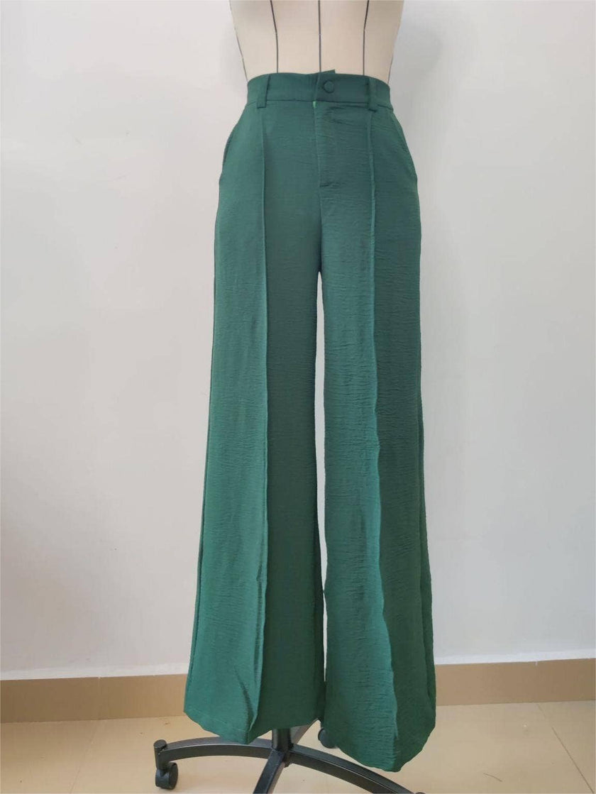Office suit trousers wide leg pants: Green