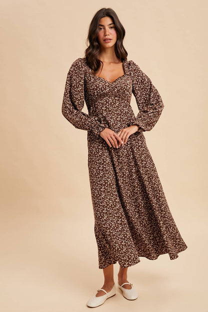 SWEETHEART FLORAL MAXI DRESS: OLIVE / S