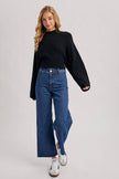 MOCK NECK OPEN BACK RIBBED KNIT TIE SWEATER TOP