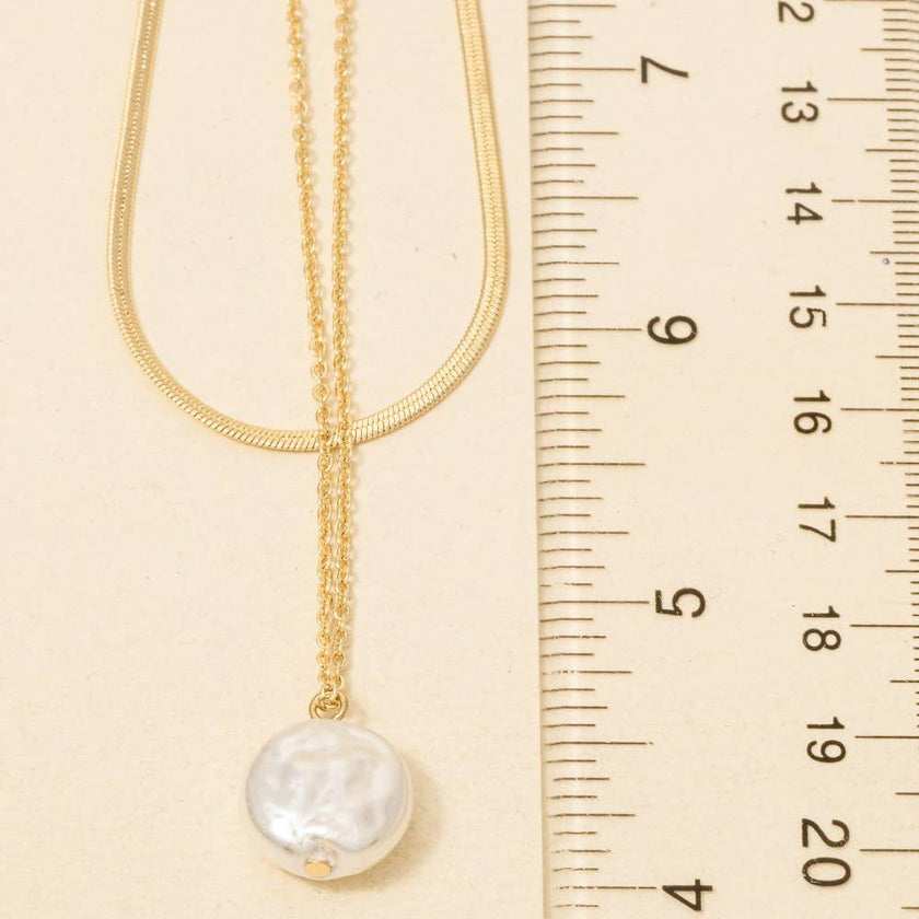 Pearl Coin Pendant Layered Chain Necklace: G