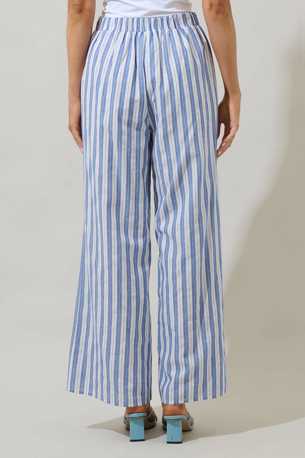 BLUE-WHITE JONCY STRIPED WIDE LEG PANTS