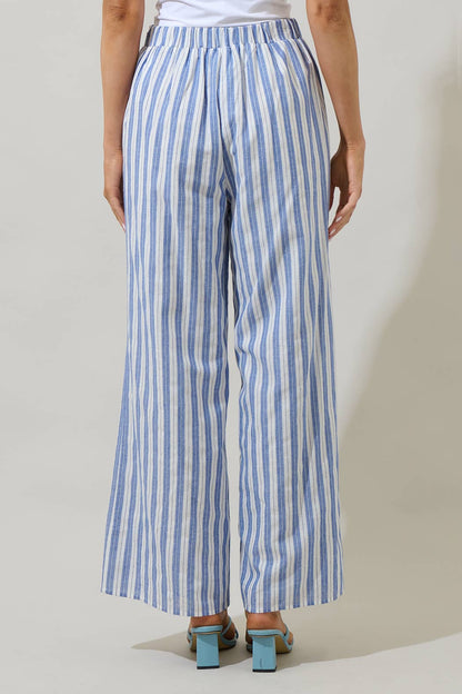 BLUE-WHITE JONCY STRIPED WIDE LEG PANTS