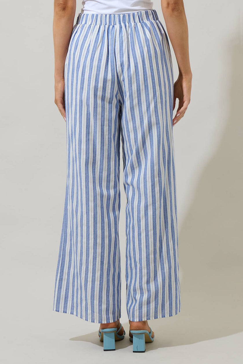 Joncy Striped Elena Wide Leg Pants: BLUE-WHITE