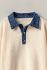 Denim Collar Contrast Button Knit Pullover: IVORY