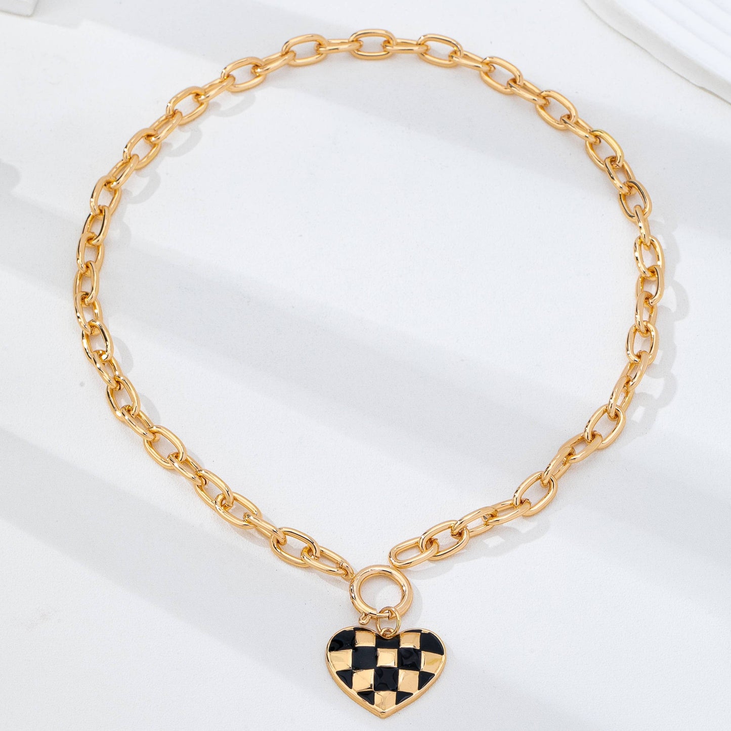 Checkered Heart Toggle Necklace | Gold
