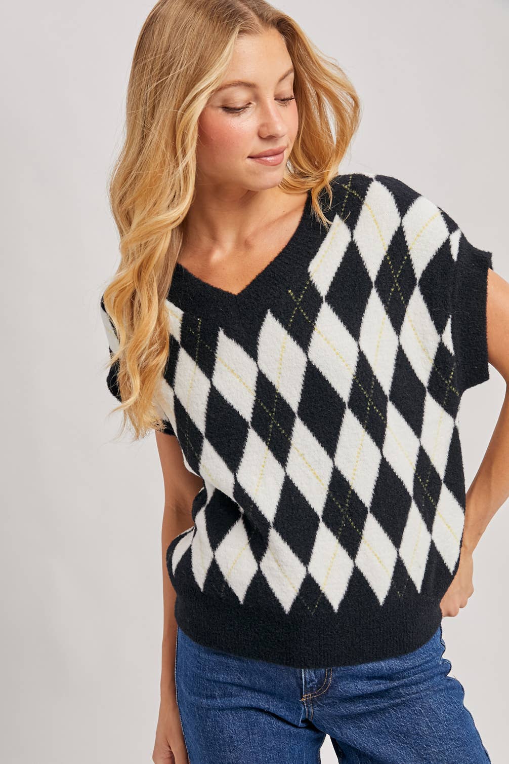 ARGYLE KNIT SWEATER TOP