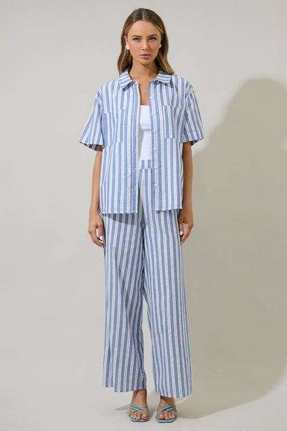 BLUE-WHITE JONCY STRIPED WIDE LEG PANTS