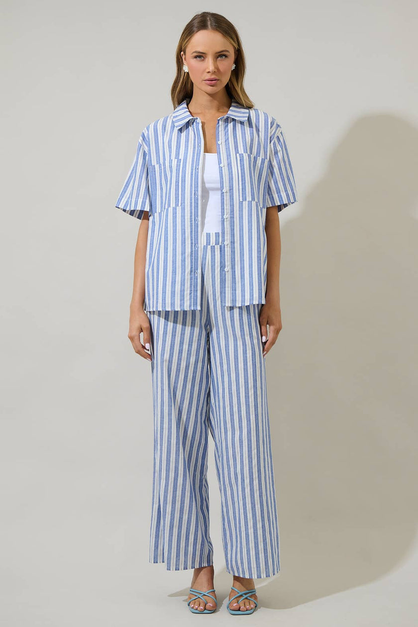Joncy Striped Elena Wide Leg Pants: BLUE-WHITE
