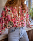 Idyllic Vibrant Floral Ruffled Design Blouse: Floral