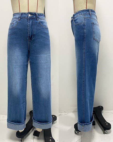 Basic High Rise Straight Cuff Jeans
