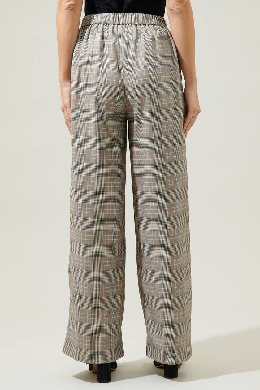 Mulvane Plaid Wide Leg Pants: BrownMulti