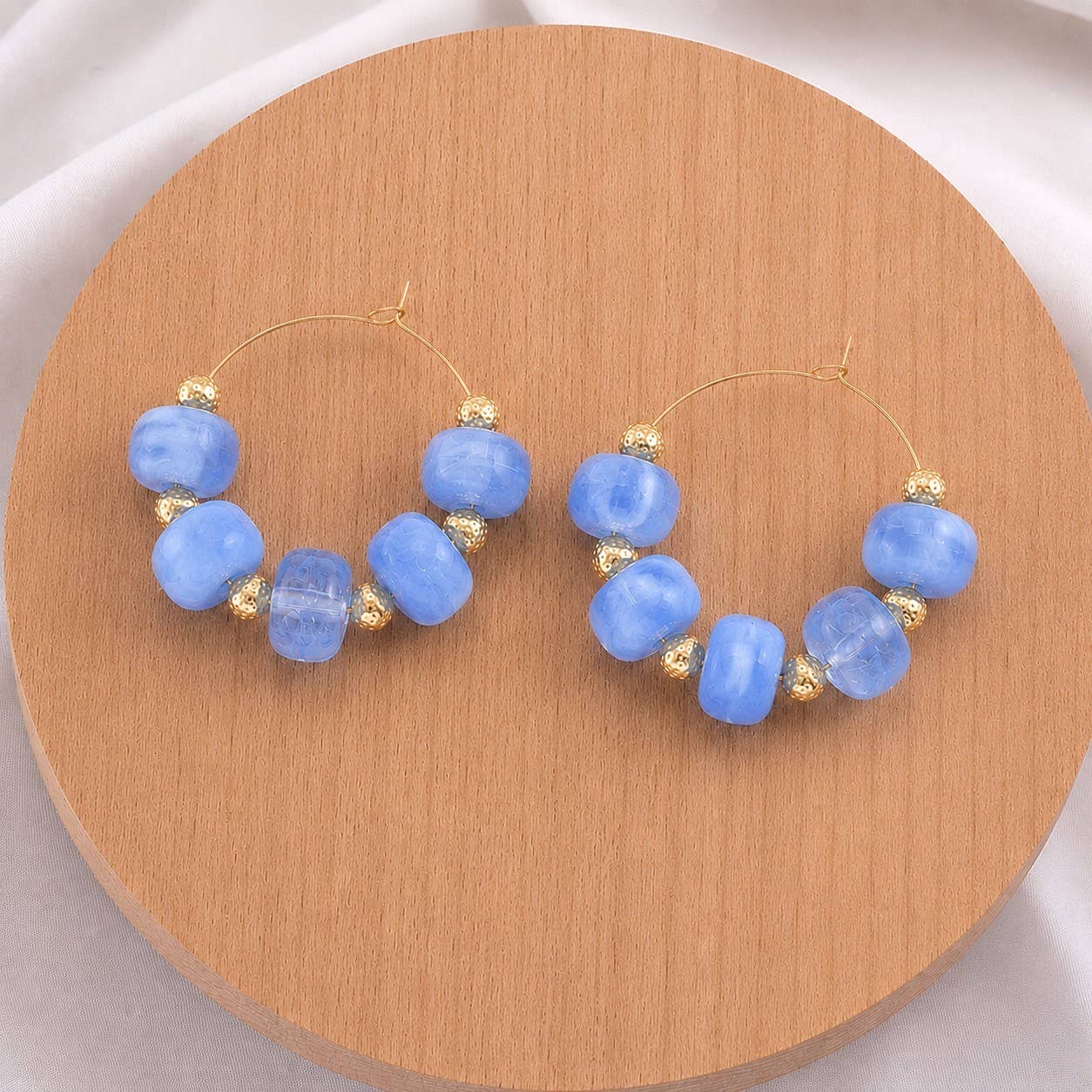Boho Resin Beaded Hoop Earrings | BLUE