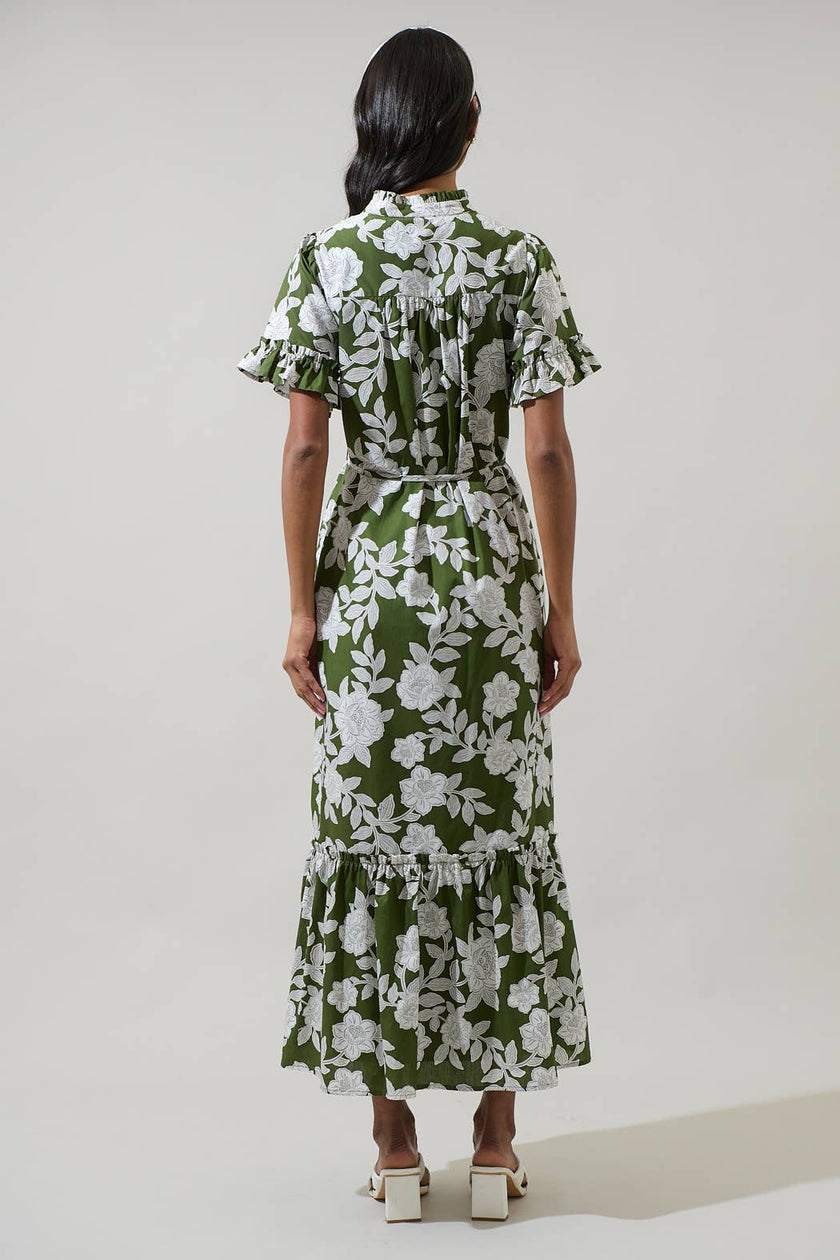 Haizley Floral Alna Button Up Midi Dress: CREAM-GREEN