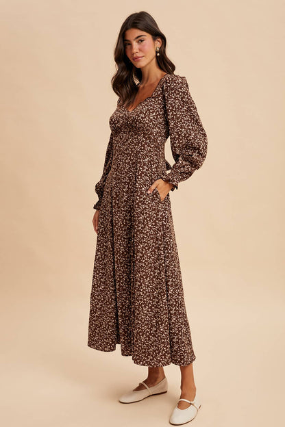 SWEETHEART FLORAL MAXI DRESS: OLIVE / L