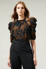 Toffee Floral Drape Sleeve Top: BROWN-BLACK