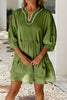 LDC Contrast Stitched V Neck 3/4 Sleeve Swingy Mini Dress: Jungle Green