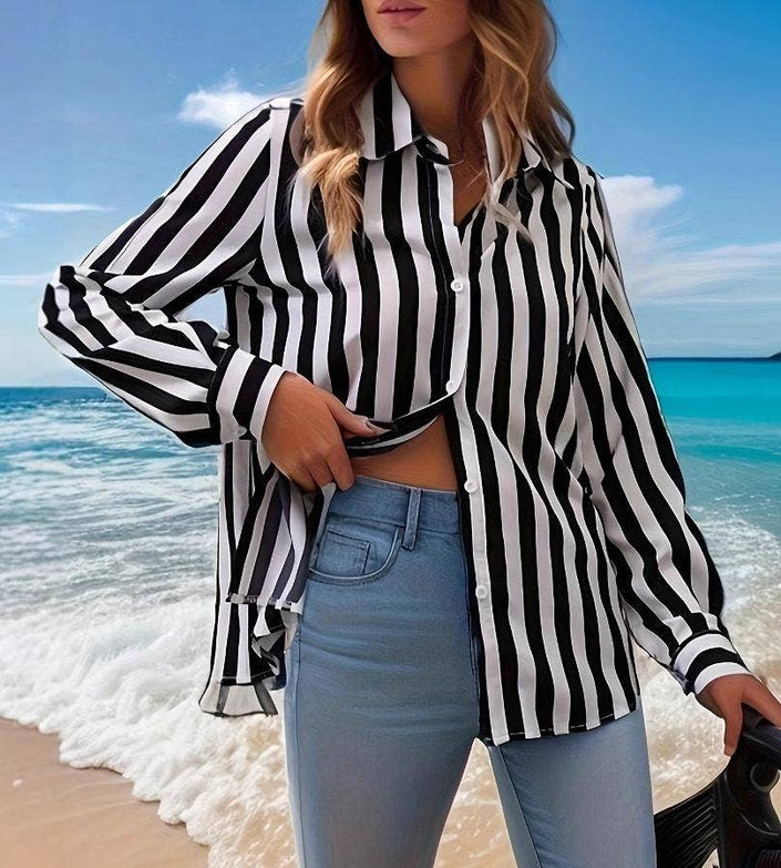 Loose striped printed shirt