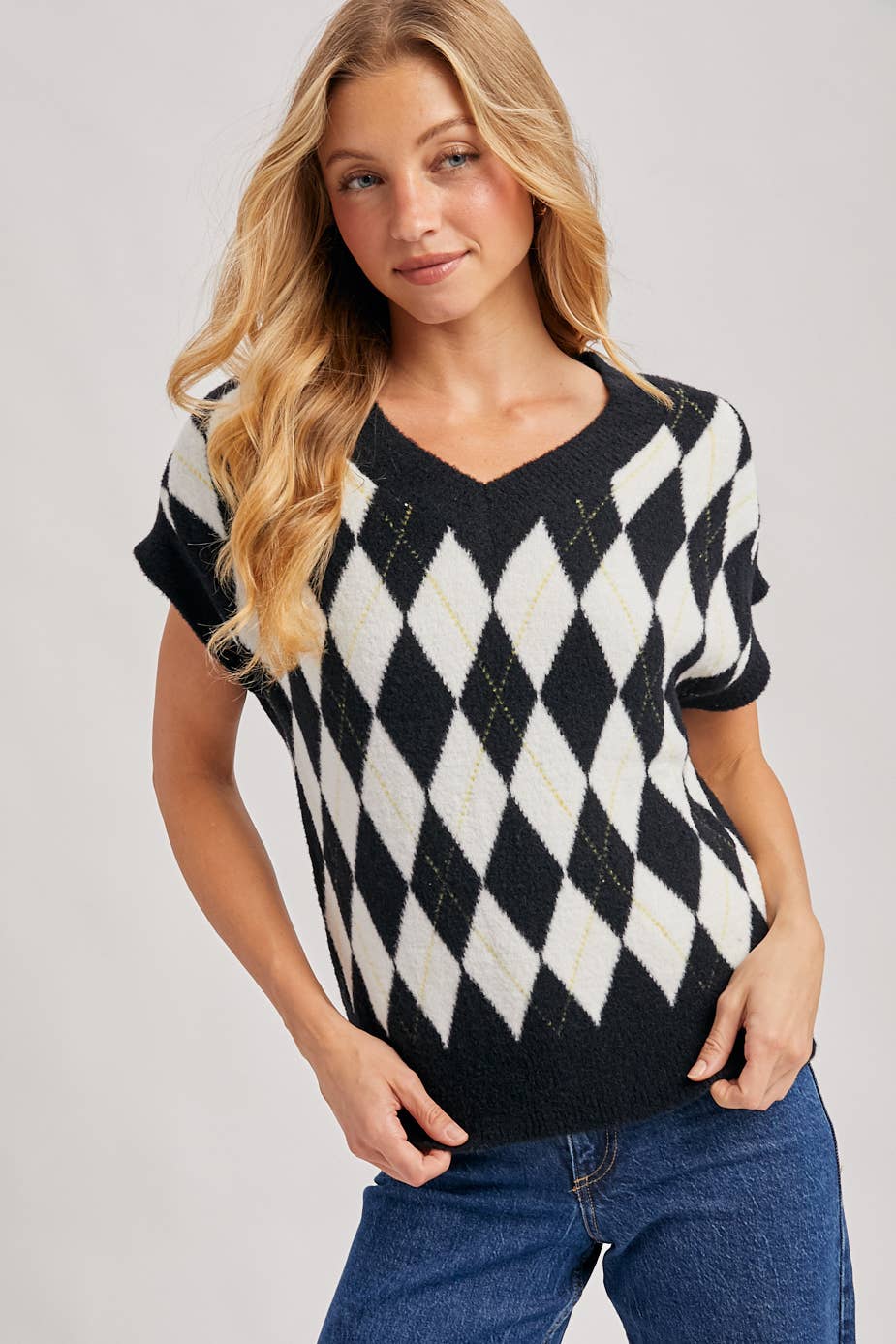 ARGYLE KNIT SWEATER TOP