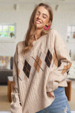 CESW3392 - DIAMOND PATTERN CABLE KNIT SWEATER: Oatmeal / S-M-L(2-2-2)