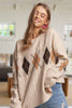 CESW3392 - DIAMOND PATTERN CABLE KNIT SWEATER: Oatmeal / S-M-L(2-2-2)