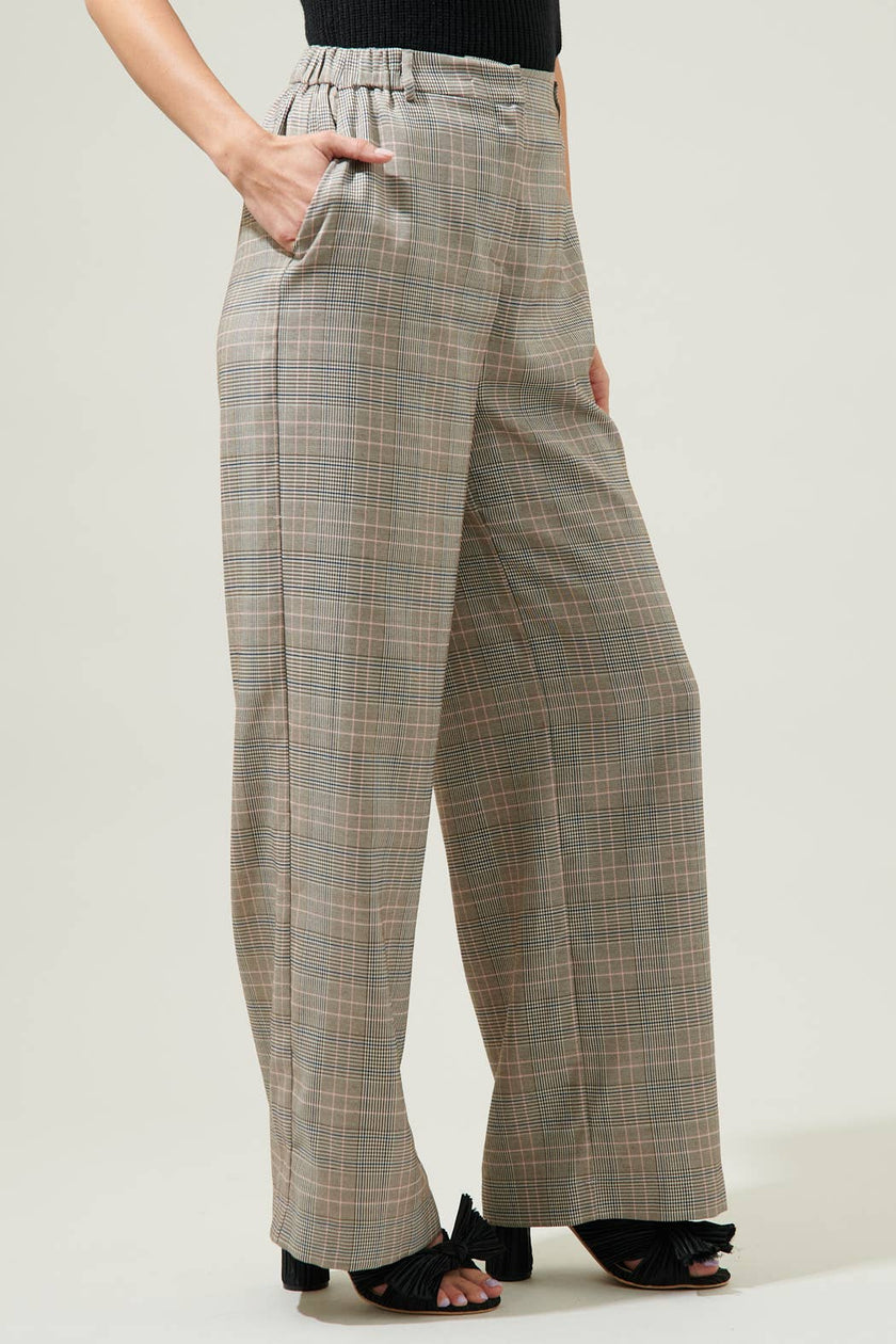 Mulvane Plaid Wide Leg Pants: BrownMulti