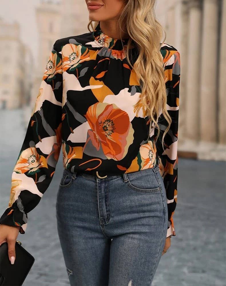 THIN FLORAL PRINT COMMUTER CHIFFON TOP