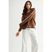 BROWN RIBBED SWEATER WITH CONTRASTING STITCHING