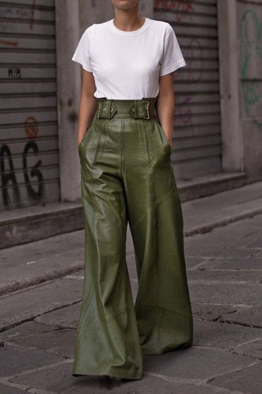 High Waist Wide Flare Pants: Moss / S
