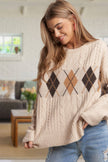 CESW3392 - DIAMOND PATTERN CABLE KNIT SWEATER: Oatmeal / S-M-L(2-2-2)