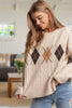 CESW3392 - DIAMOND PATTERN CABLE KNIT SWEATER: Oatmeal / S-M-L(2-2-2)
