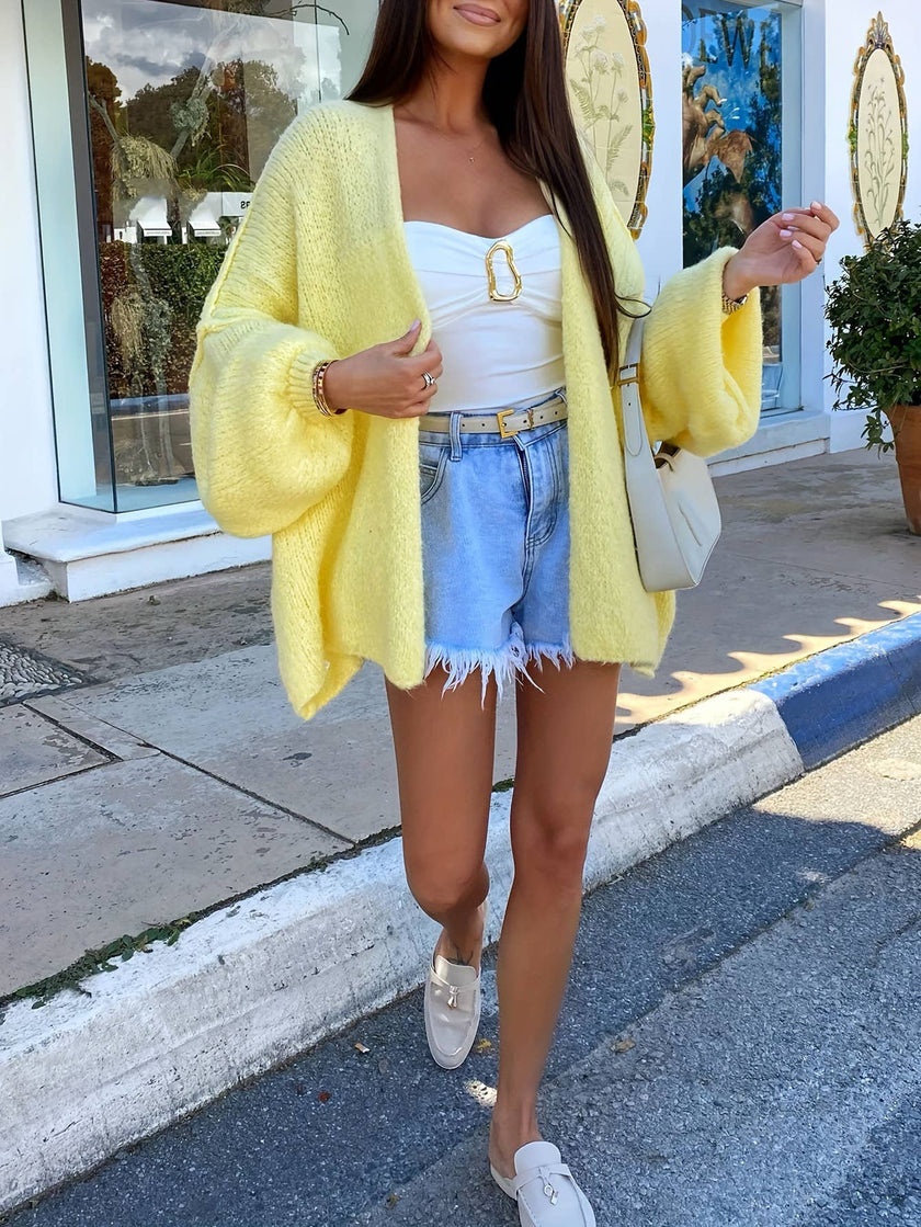 Cozy Simple Butter Knit Cardigan: Yellow