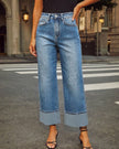 Basic High Rise Straight Cuff Jeans