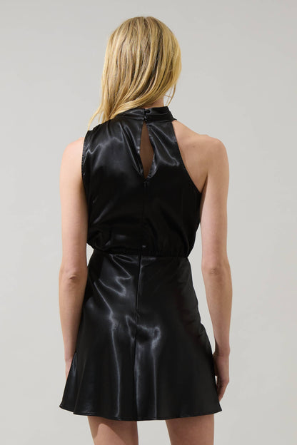 BLACK SATIN MINI DRESS