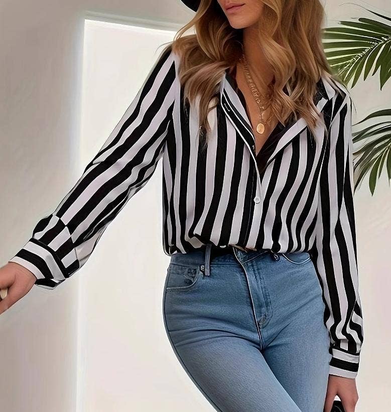 Loose striped printed shirt