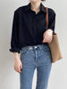 Urban Solid Color Lapel Long Sleeves Blouse: WHITE