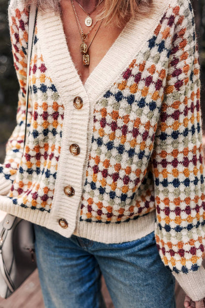 DOTTY PATTERN KNIT BUTTON FRONT SWEATER CARDIGAN