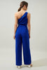 Blaine One Shoulder Ruched Jumpsuit: Cobalt