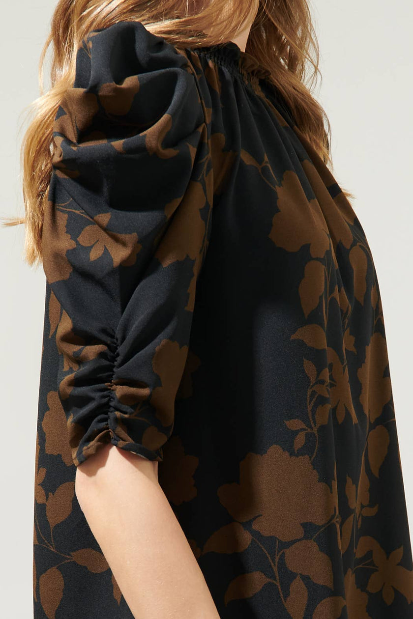 Toffee Floral Drape Sleeve Top