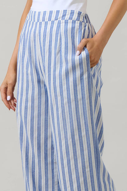 BLUE-WHITE JONCY STRIPED WIDE LEG PANTS