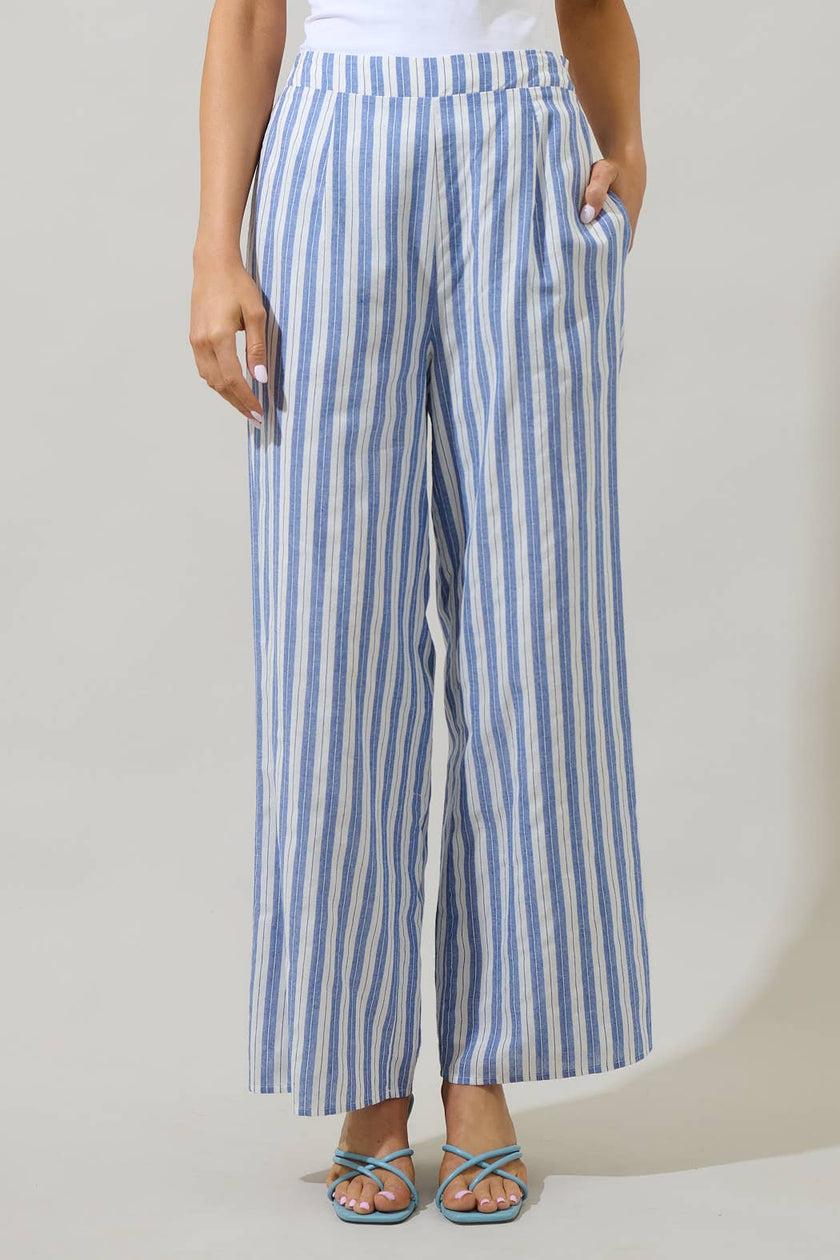Joncy Striped Elena Wide Leg Pants: BLUE-WHITE