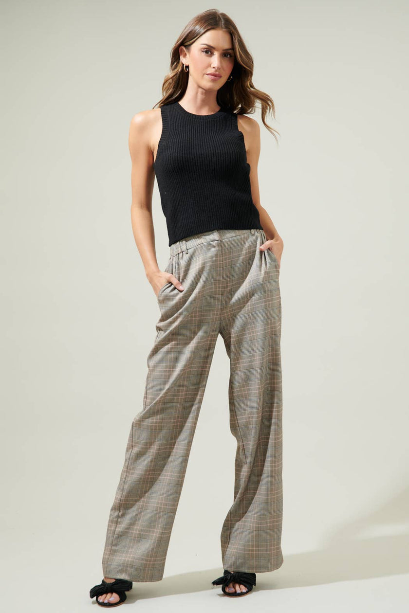 Mulvane Plaid Wide Leg Pants: BrownMulti