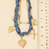 Paisley Denim And Assorted Charms Chain Layered Necklace: GDMBE