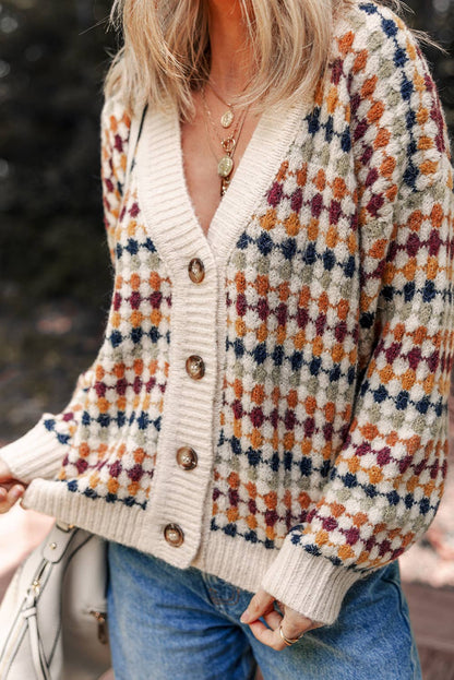 DOTTY PATTERN KNIT BUTTON FRONT SWEATER CARDIGAN