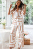 ABSTRACT PRINT COLLAR SHIRT & WIDE LEG PANTS SET: WHITE